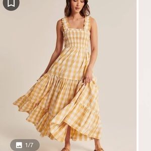 Abercrombie midi/maxi dress smocked yellow & white